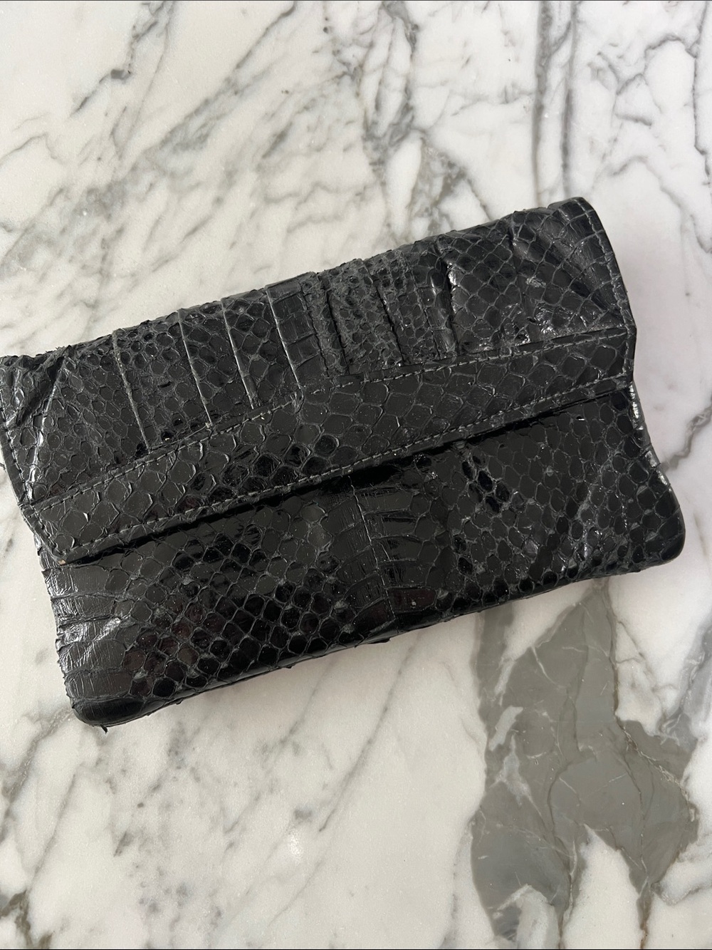 Adriana Ferrari Black Snake-Embossed Clutch wallet 2 piece